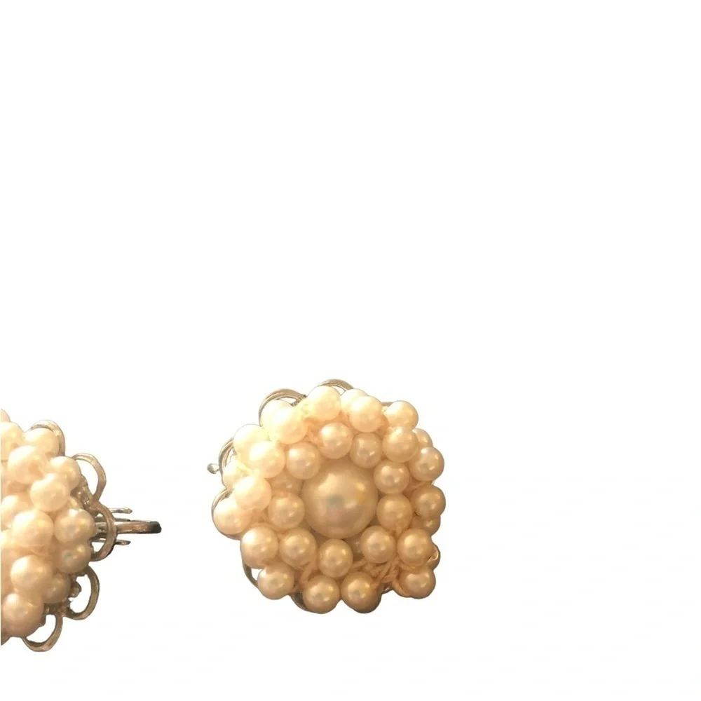 Vintage 4 Pair Clip On Earrings/Screw On Faux Pearl CZ Rhinestone Summer Fashion